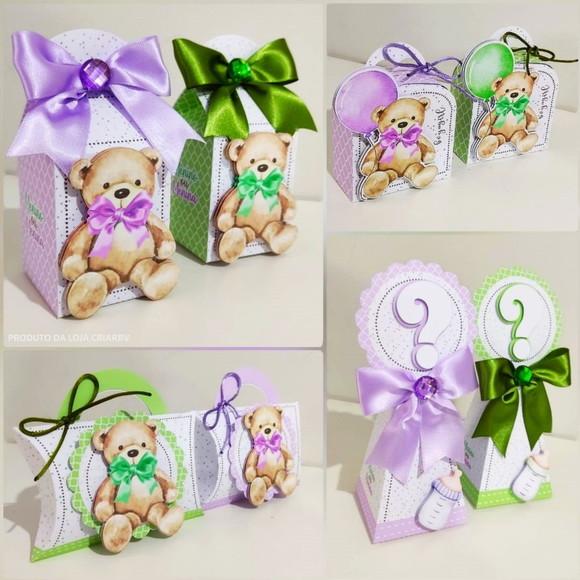 Kit Festa Lembrancinhas Lilás e Verde Chá Revelação 25 Peças