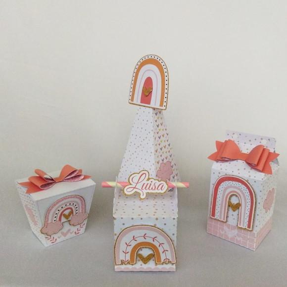 Kit Festa Personalizada Arco-íris Boho - 15 Itens- 3d