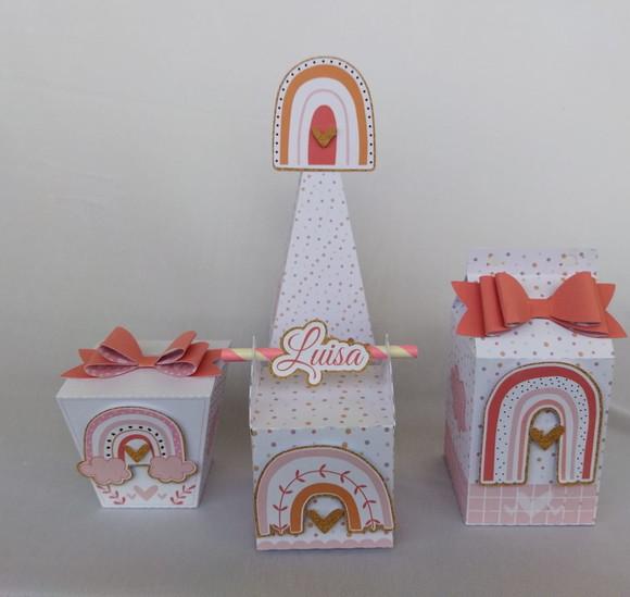 Kit Festa Personalizada Arco-íris Boho - 15 Itens- 3d