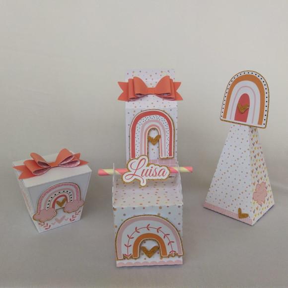Kit Festa Personalizada Arco-íris Boho - 20 Itens- 3d