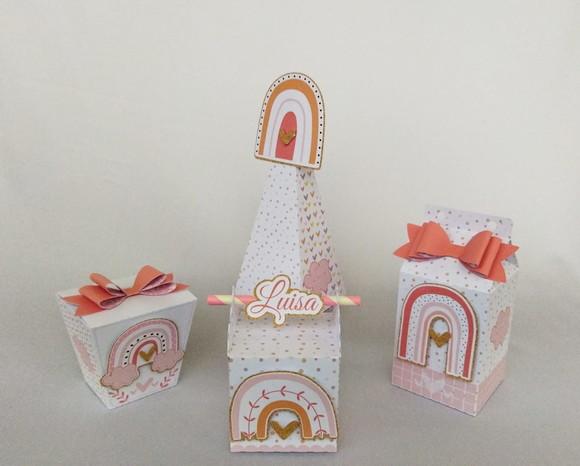 Kit Festa Personalizada Arco-íris Boho - 30 Itens- 3d