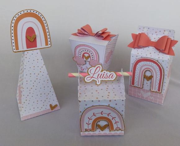 Kit Festa Personalizada Arco-íris Boho - 40 Itens- 3d