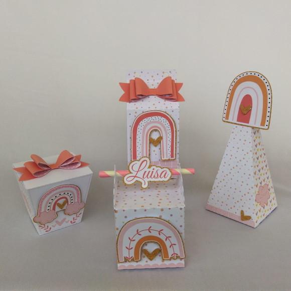 Kit Festa Personalizada Arco-íris Boho -25 Itens- 3d