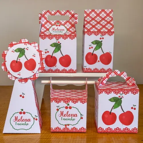 50 Itens Kit de Caixinhas Personalizadas Cerejinha 1 Festas
