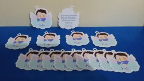 60 Tags de Agradecimento Anjinhos Menino Batizado