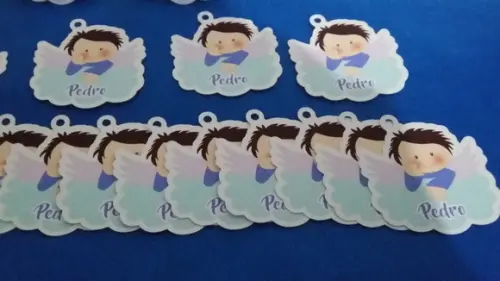 60 Tags de Agradecimento Anjinhos Menino Batizado