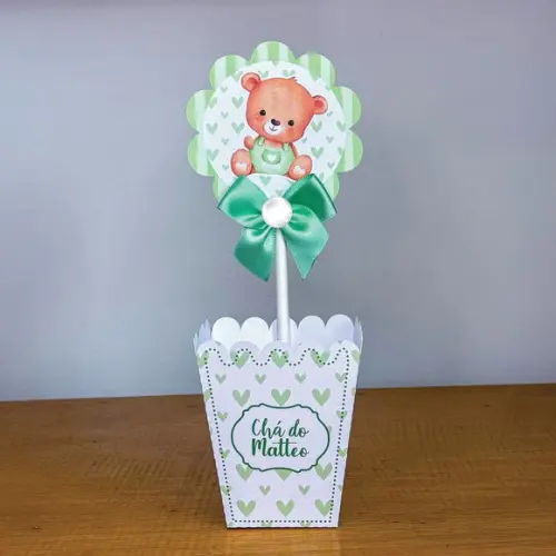 Centro de Mesa Cachepô Chá de Bebê Verde 2