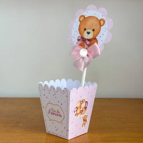 Centro de Mesa Cachepô Chá de Bebê Rosa 1