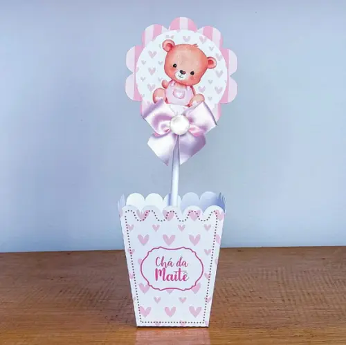 Centro de Mesa Cachepô Chá de Bebê Rosa 2