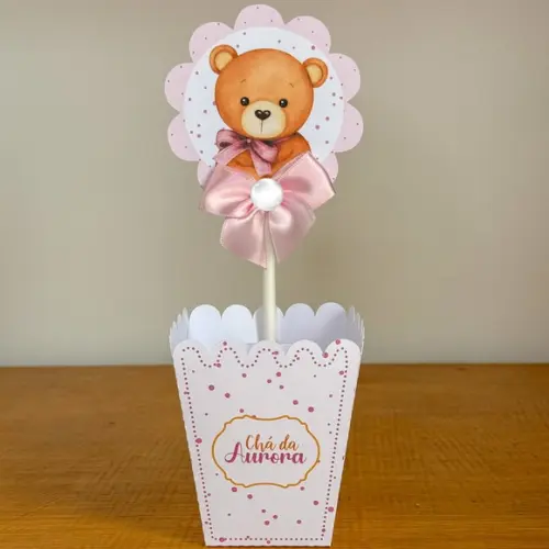 Centro de Mesa Cachepô Chá de Bebê Rosa 1