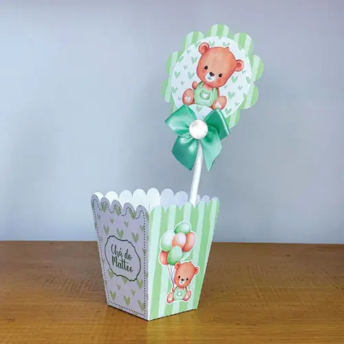 Centro de Mesa Cachepô Chá de Bebê Verde 2