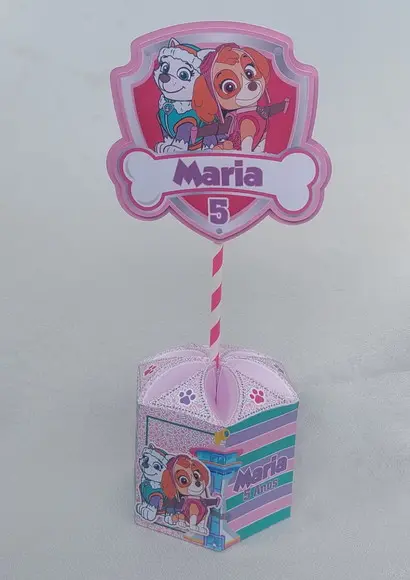 Centro de Mesa Patrulha Rosa Lembrancinhas Enfeite Festas 3d