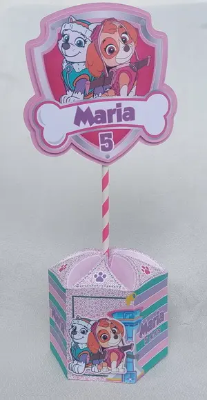 Centro de Mesa Patrulha Rosa Lembrancinhas Enfeite Festas 3d