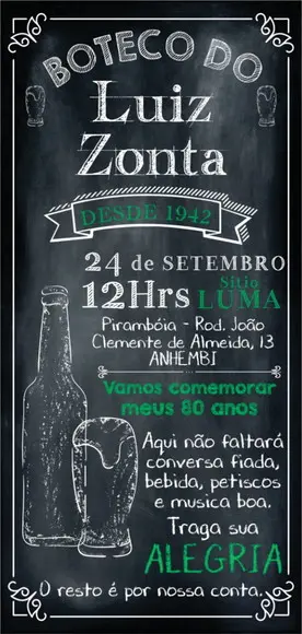 Convite Digital Boteco Chalkboard Quadro de Giz