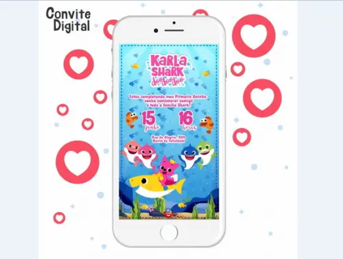 Convite Digital Baby Shark Menina