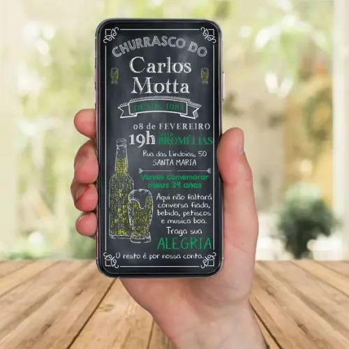 Convite Digital Churrasco Chalkboard Quadro de Giz