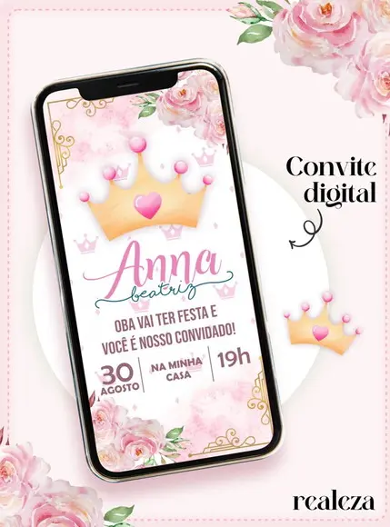 Convite Digital Realeza Menina