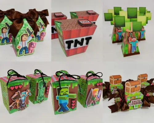 Kit Festa 40 Lembrancinhas Caixinhas Minecraft 3d