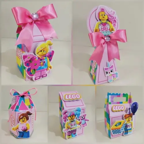 Kit Festa 40 Lembrancinhas Caixinhas Lego Menina 3d