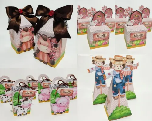 Kit Festa Infantil Caixinhas Fazendinha Aquarela 3- 40 Peças