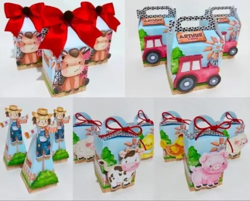 Kit Festa Infantil Caixinhas Fazendinha Menino 4- 15 Peças