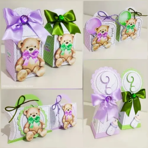 Kit Festa Lembrancinhas Lilás e Verde Chá Revelação 50 Peças