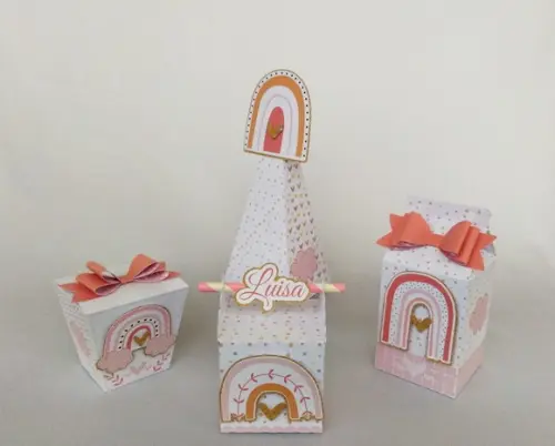 Kit Festa Personalizada Arco-íris Boho - 40 Itens- 3d