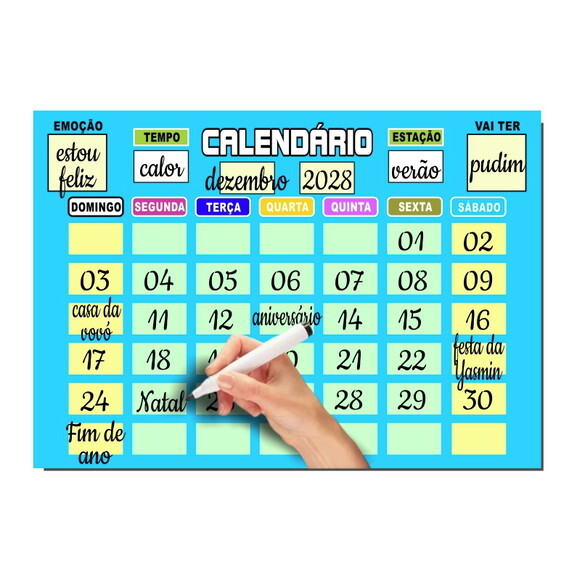 Calendário Educativo Infantil Imã com Caneta - Azul Claro