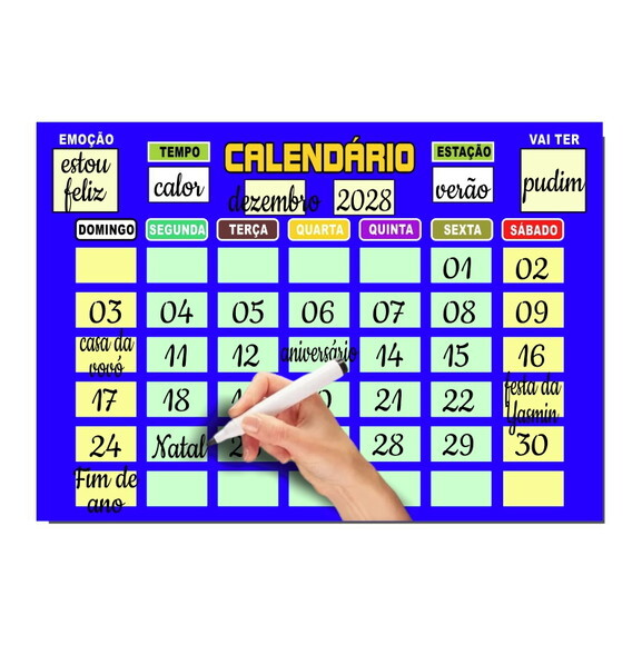Calendário Educativo Infantil Imã com Caneta - Azul Royal