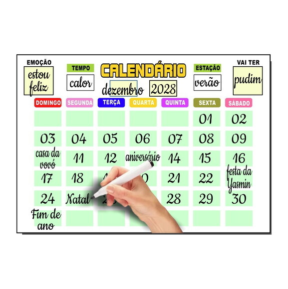 Calendário Educativo Infantil Imã com Caneta - Branco