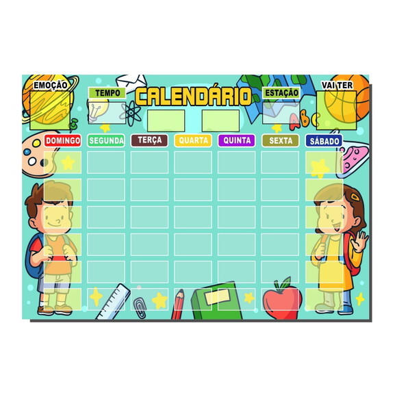 Calendário Educativo Infantil Imã com Caneta - Escolar