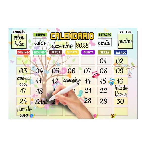 Calendário Educativo Infantil Imã com Caneta - Jardim