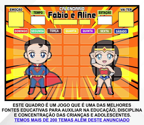 Calendário Imã Montado Personalizado Superman e M. Maravilha