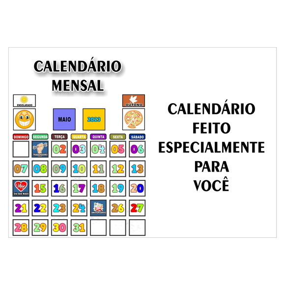 Calendário Infantil - Mensal - Magnético - Grande - Azul