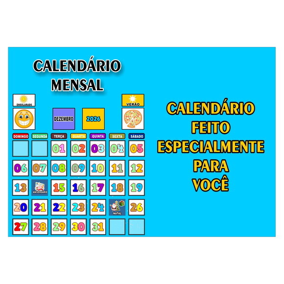 Calendário Infantil - Mensal - Magnético - Grande - Azul