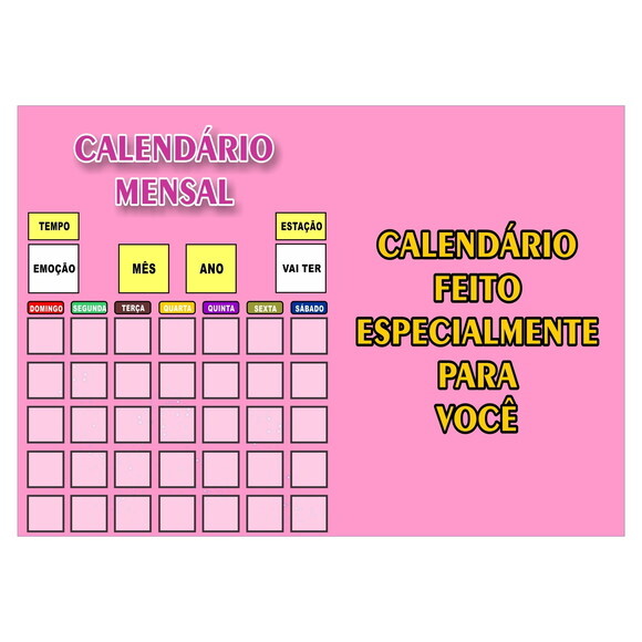 Calendário Infantil - Mensal - Magnético - Grande - Rosa