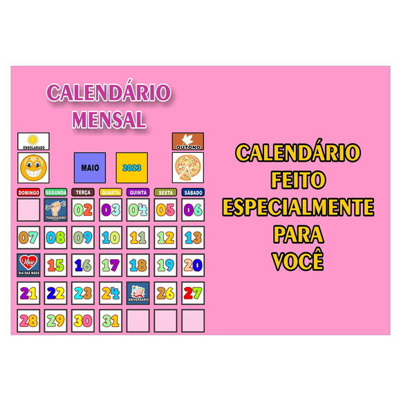 Calendário Infantil - Mensal - Magnético - Grande - Rosa
