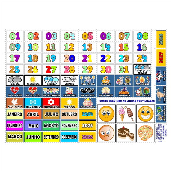 Calendário Infantil Montado em Metal Magnético - Azul