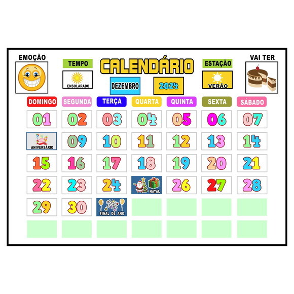 Calendário Infantil Montado em Metal Magnético - Branco
