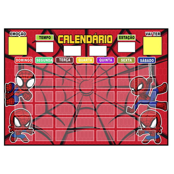 Calendário Infantil Montado Metal Magnético - Homem-aranha