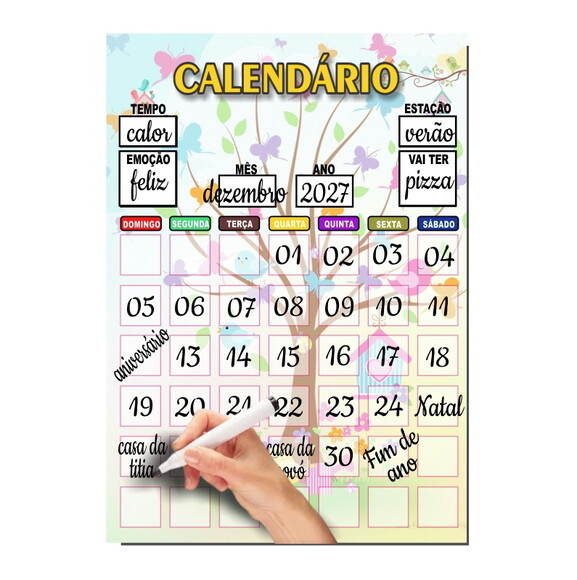 Calendário Lousa Organizador Educativo + Caneta Imã - Jardim