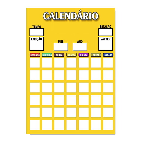 Calendário Lousa Organizador Educativo + Caneta Imã- Amarelo