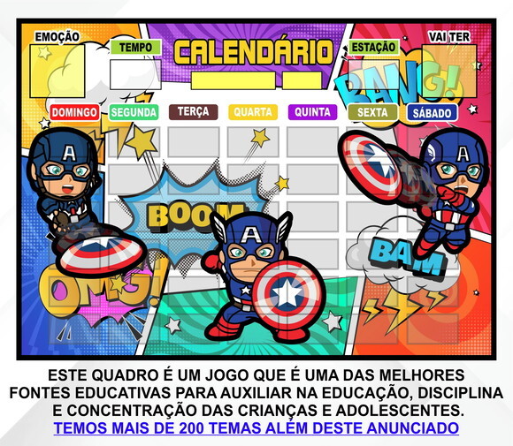 Calendário Magnético Infantil Capitão América Baby