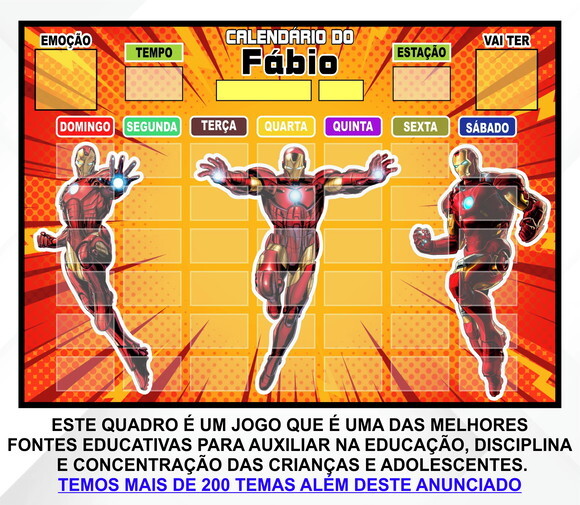 Calendário Magnético Infantil Personalizado Homem de Ferro