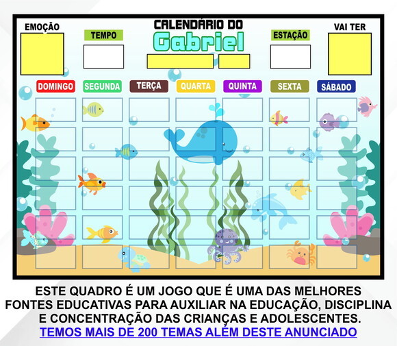 Calendário Magnético Montado Personalizado - Fundo do Mar