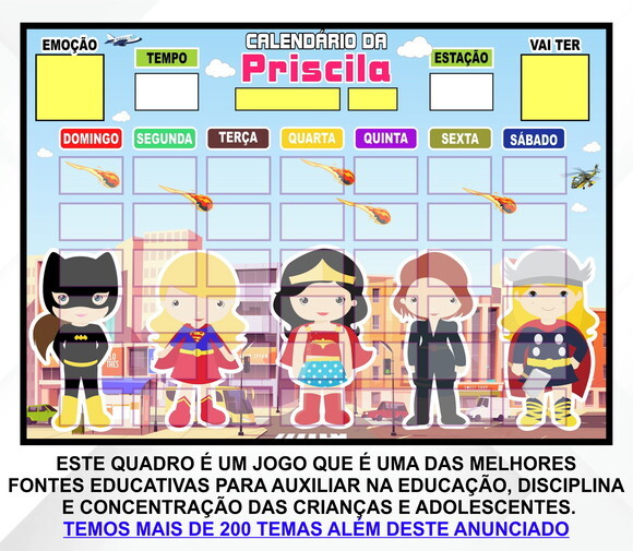 Calendário Magnético Montado Personalizado - Heroínas Cute