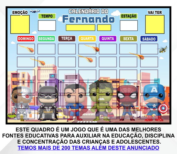 Calendário Magnético Montado Personalizado - Heróis Cute 2