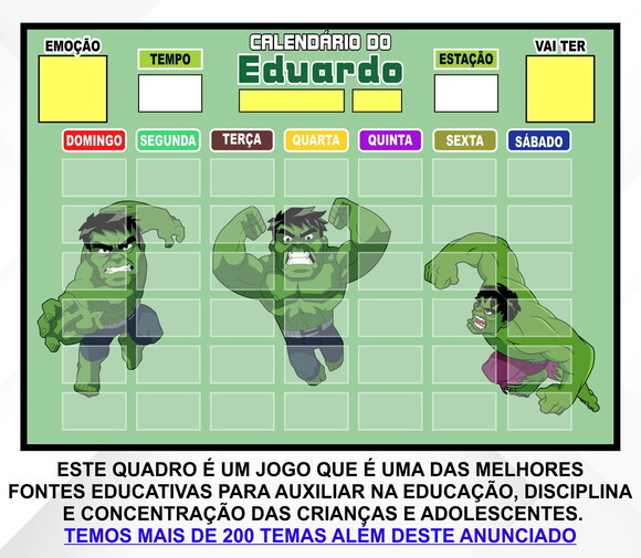 Calendário Magnético Montado Personalizado - Hulk 1
