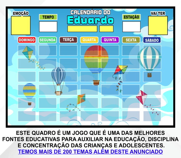 Calendário Magnético Montado Personalizado - Pipas e Balões