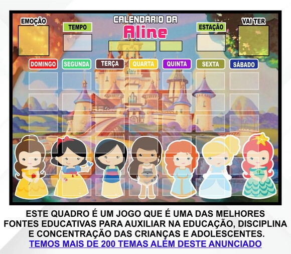 Calendário Magnético Montado Personalizado - Princesas Baby